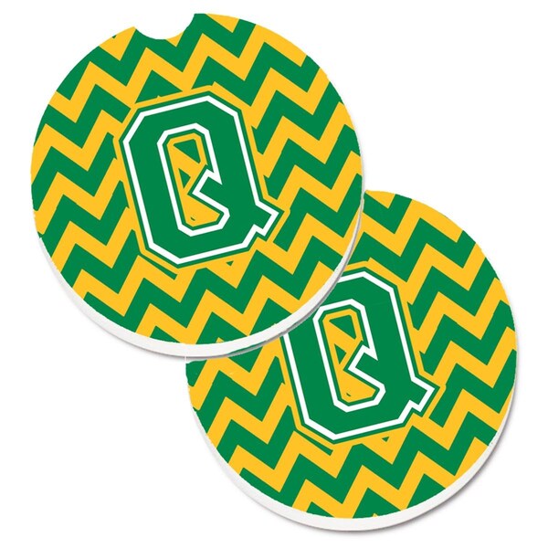 Carolines Treasures Letter Q Chevron Green and Gold Cup Holder Car Coaster, PK2 CJ1059-QCARC - main